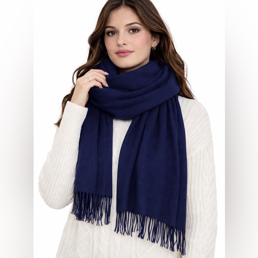 TU.LX Waverley Cashmere-Feel Pashmina Lightweight Scarf Shawl NWT Navy Blue
